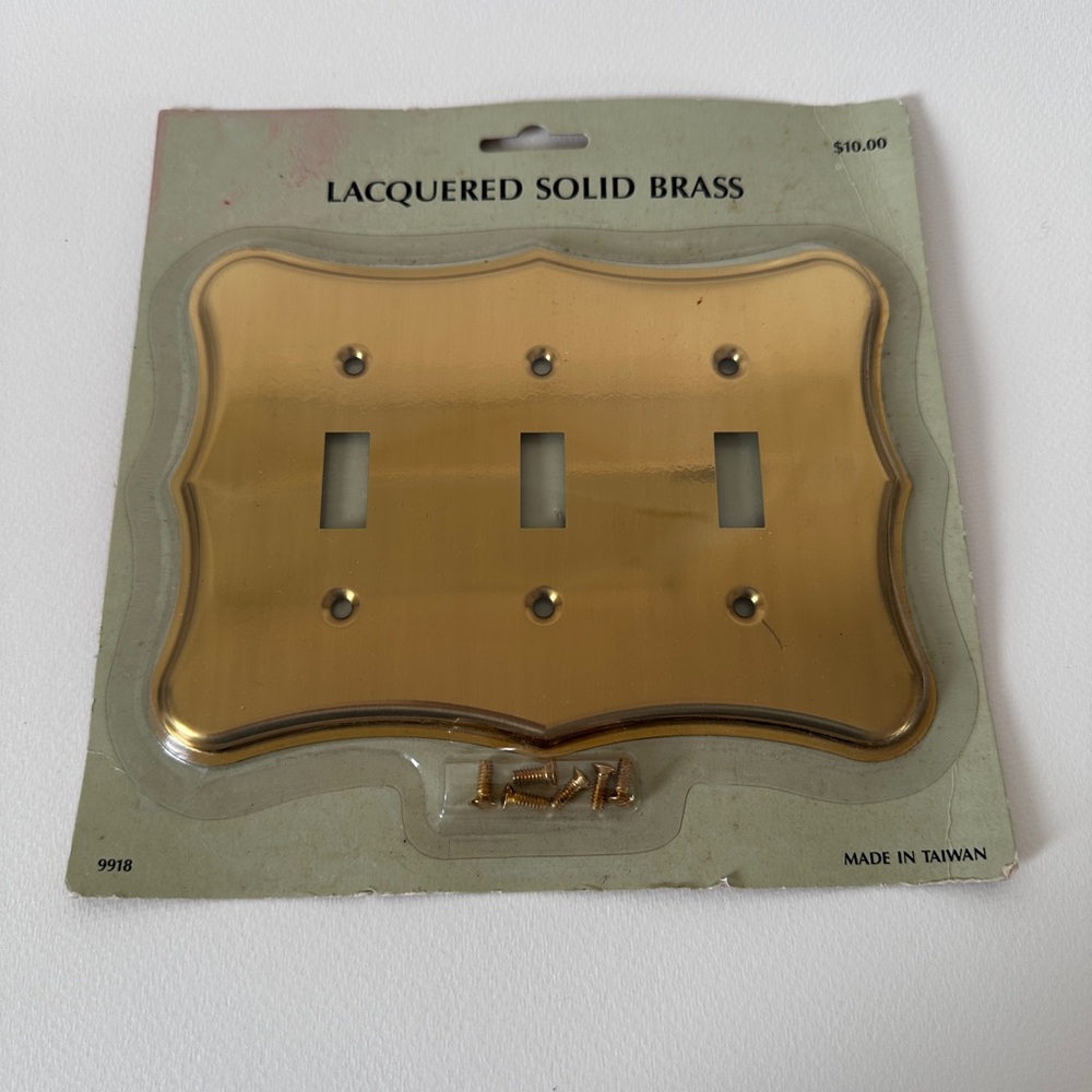 Vintage Solid Brass Triple Switch Plate Cover - New in Package